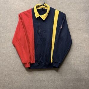 Nautica 2 Piece Set Mens Medium Red Navy Yellow Vintage Fleece Colorblock